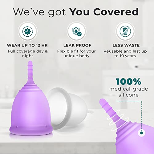 CareCup Menstrual Cups - Set of 2 Reusable Period Cups - Premium Design with Soft, Flexible